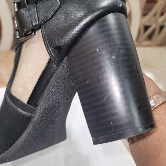 REPORT SIGNATURE Josie Open toe Ankle Booties Heels Chunkie Sz 8.5 Black Strap - Picture 14 of 15